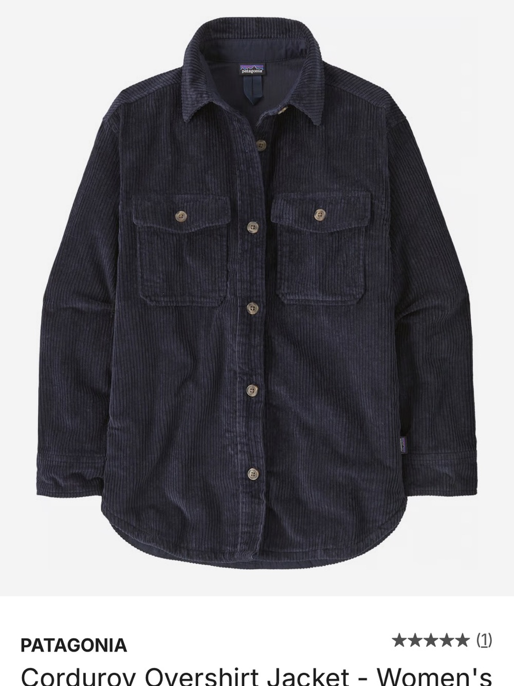Patagonia Navy Corduroy Overshirt Jacket Size M
